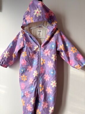 pl-baby Purple Floral Kids Raincoat Coverall